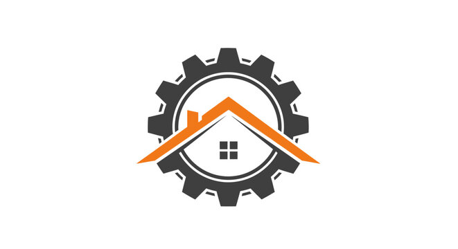 House Inside Gear Icon Logo Design.