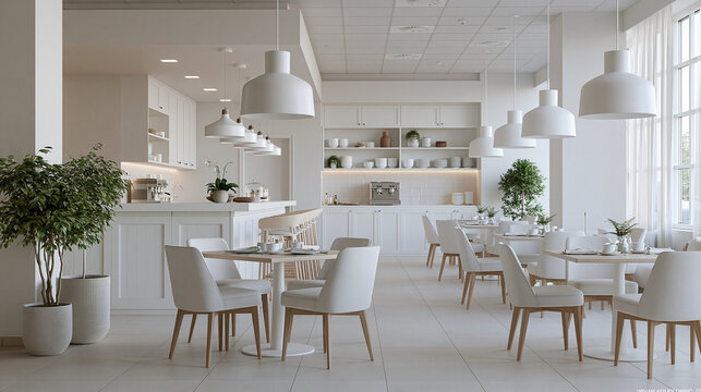 Modern kitchen with white cabinets and natural lighting from skylights