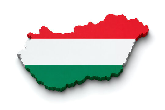 Hungary Map with Official National Flag, Realistic 3D Country Shape Isolated on White Background