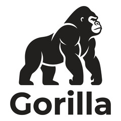 Side view of a standing gorilla with the word Gorilla written below  strong animal icon © Sajid