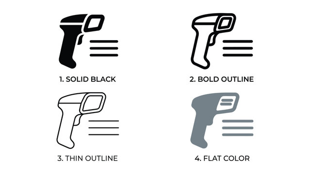 Four different barcode scanner icons in various design styles on white background