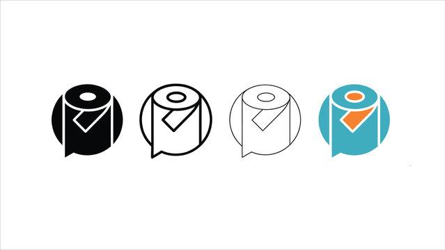 Four different colored toilet paper roll icons with speech bubbles