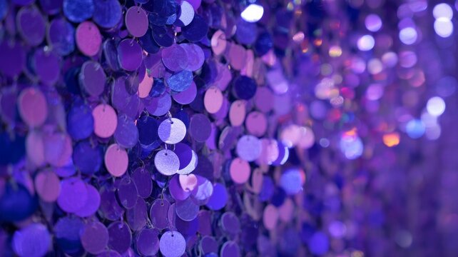 Close-up of sparkling purple sequins textured surface. Artificial intelligence image