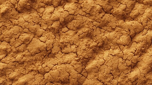 Cracked earth texture with rich ochre tones. Artificial intelligence image