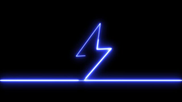 Lightning, electric power icon. Energy and thunder electricity symbol. Neon sign of lightning signboard on the black.