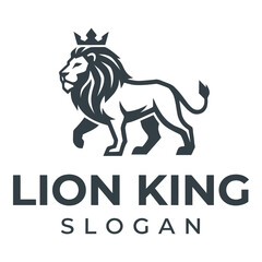 Lion king logo with crown and slogan on white background icon © Sajid