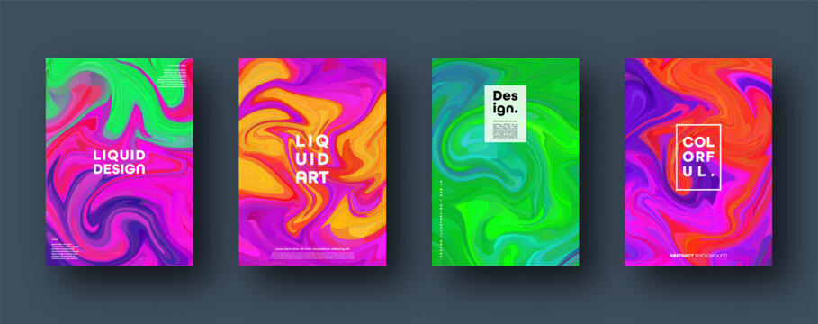 Colorful modern abstract backgrounds with neon red, green, blue, purple, yellow and pink gradient. Dynamic color flow poster, banner. Vector illustration.