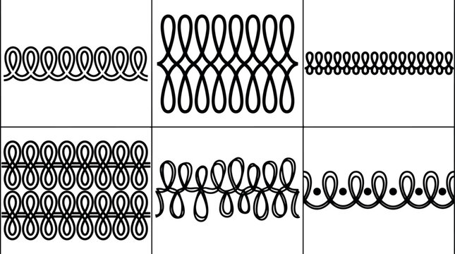 Black line art continuous loop borders decorative patterns set