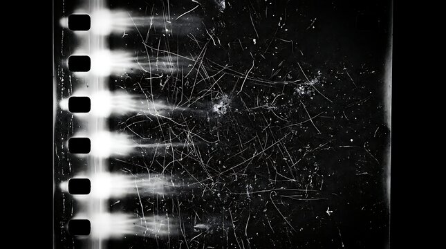 Vintage film strip texture with heavy scratches and dust overlay for retro cinematic effects