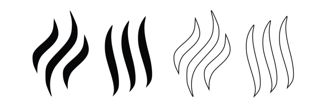 Abstract Steam Smoke Wave Lines Set Vector Icon Collection &ndash; Hot Air Vapor Heat Flow Symbol Isolated on White Background