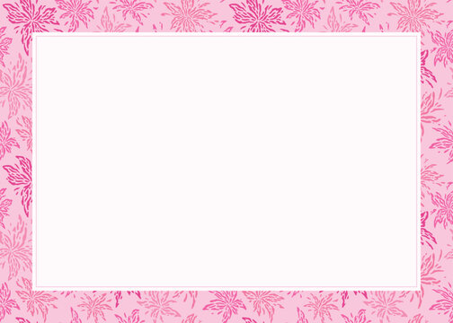Abstract pink floral batik border background on isolated white background. Vector illustration.