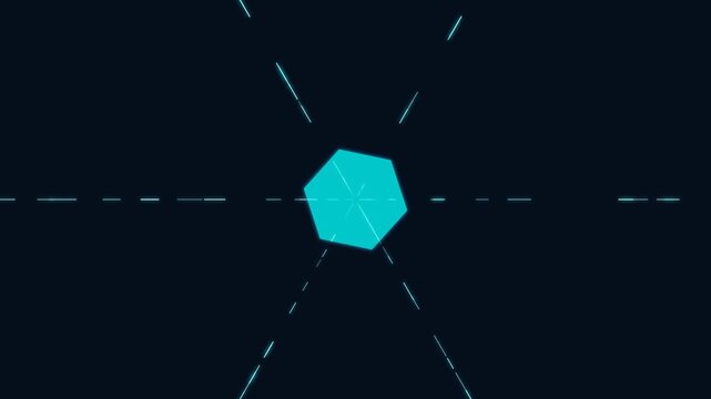 Futuristic Cyber Hexagon Tunnel Loop. A fast-paced 3D motion graphics animation with neon glowing geometric patterns, perfect for sci-fi intros, tech backgrounds, and digital projects