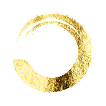 Golden grunge circle, brush stroke, line, ink smudge, hand-drawn scribble shape. Handmade sketchy mark, acrylic stains, charcoal streaks. Paint textures, dry brush effect. Vector illustration