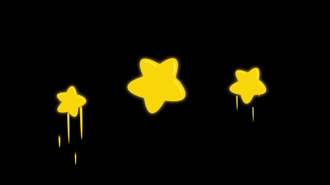 Golden 2D Cartoon Star dizzy move with line animation on black screen background. 4K Stars icon animation video
