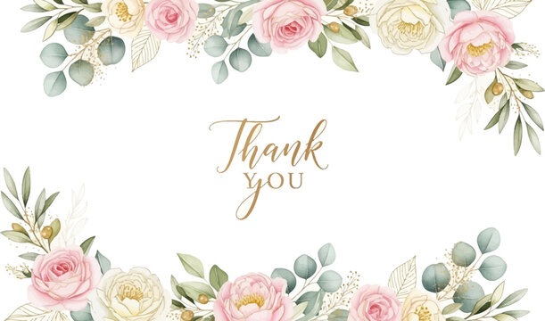 Floral corner border thank you card watercolor