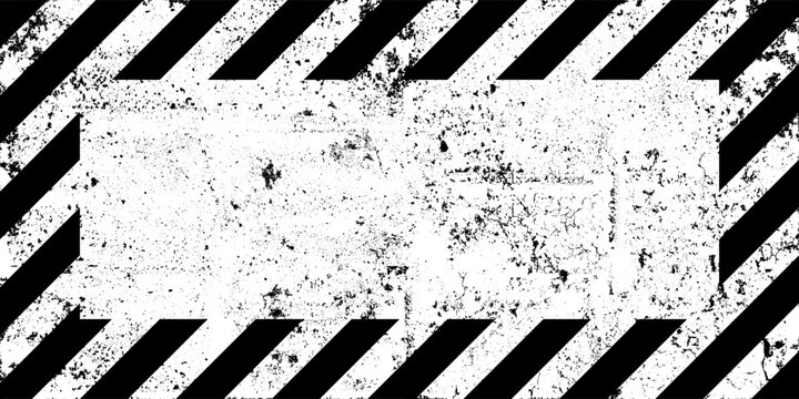 Warning sign with black diagonal lines. Attention, danger or caution symbol. Construction site signage, road safety notice, hazard banner, security alert shield. Vector illustration