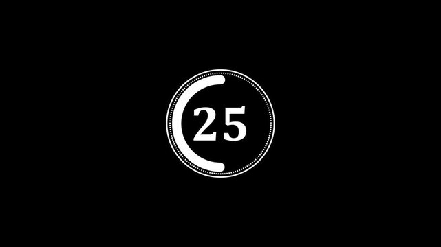 Circle countdown timer one minute animation from 50 to 0 second animation with alpha channel, 50 second countdown timer, Countdown video on black background.4k motion video quality full animation
