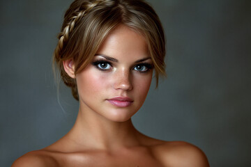 Fototapeta premium Young woman with braided hair and bright eyes