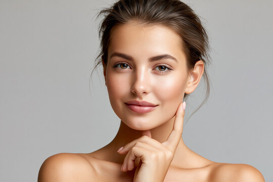 Young woman smiles while posing for a studio shot