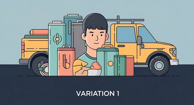 Truck driver portrait with delivery van variation one.