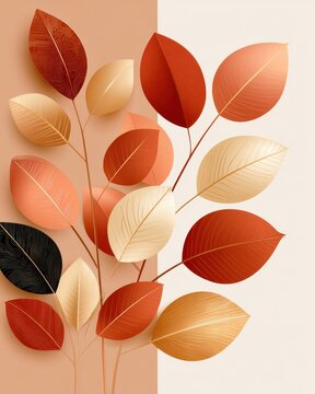 Stylized luxury metallic autumn leaves composition with elegant warm tones and minimal background