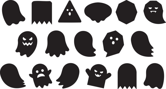 Halloween ghost silhouettes on white background for spooky designs, silhouette Halloween Vector Set
