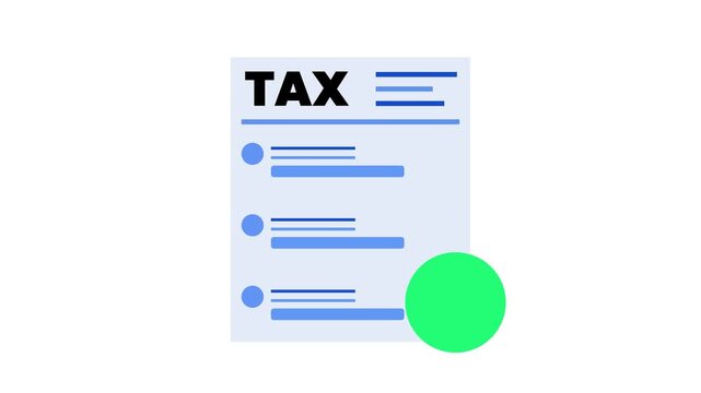 Tax form document with green checkmark animation isolated on white background