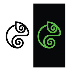 Minimalist chameleon logo designs with green and black color schemes icon © Sunju