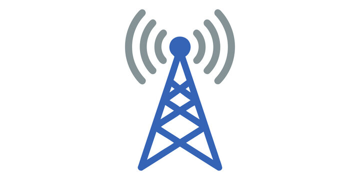 Telecommunication radio tower icon with broadcast signal isolated on transparent background