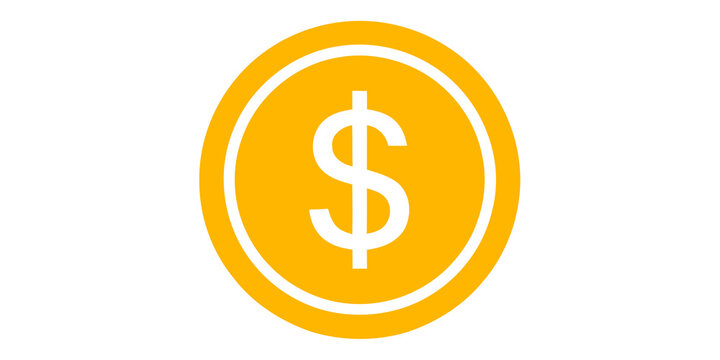 Golden dollar sign icon on transparent background