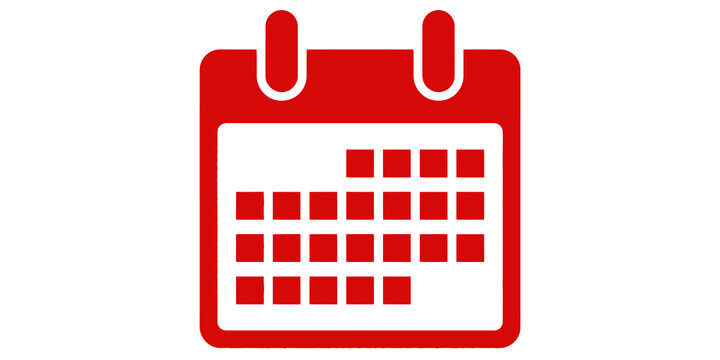 Red calendar icon with grid pattern on transparent background