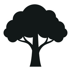 Simple silhouette of a tree with a thick trunk and rounded leafy branches icon © Sunju