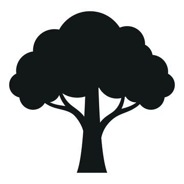 Simple silhouette of a tree with a thick trunk and rounded leafy branches icon