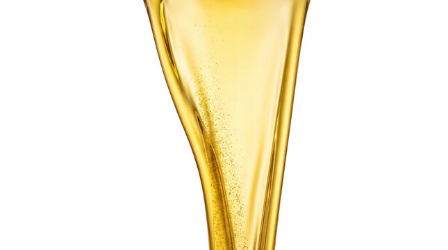 Pale yellow liquid pour with fine bubbles and highlights.
