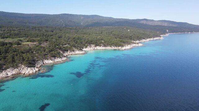 Amazing view of Sithonia coastline near Orange Beach, Chalkidiki, Central Macedonia, Greece