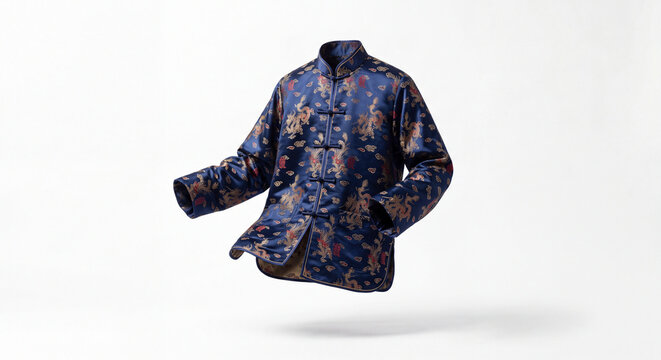 Chinese 90s Tang Jacket Floating on White Background