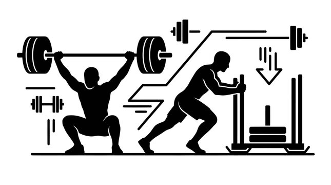 Weightlifting and Sled Push Vector Illustration