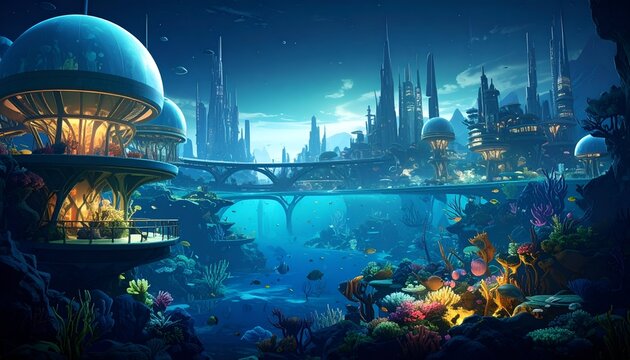 Underwater Cityscape - A Futuristic Metropolis Beneath the Waves.