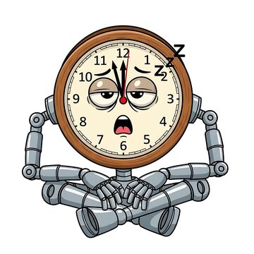 Cute cartoon clock with expressive face and hands.
