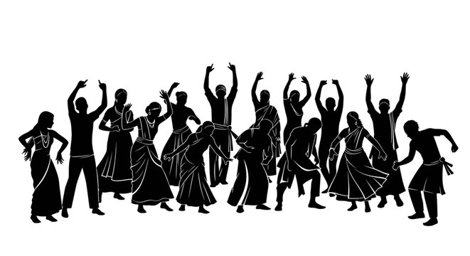 Indian Traditional Dance Silhouette Vector Illustration