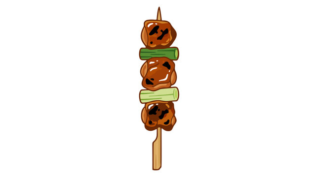 Japanese grilled chicken yakitori skewer with scallions and sweet soy glaze vector illustration