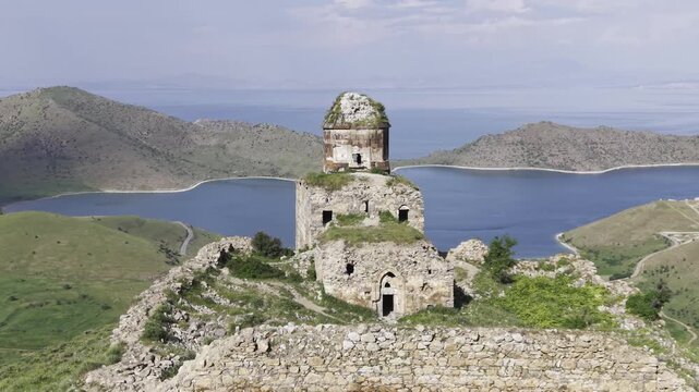 Cinematic Drone View of Saint Thomas Church in Bitlis, Turkiye &ndash; Historic Armenian Christian Heritage and Monumental Stone Architecture