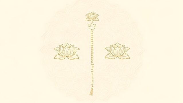 Golden Anant Sutra with lotus flowers on a spiritual mandala background, depicting Hindu Anant Chaturdashi symbolism.