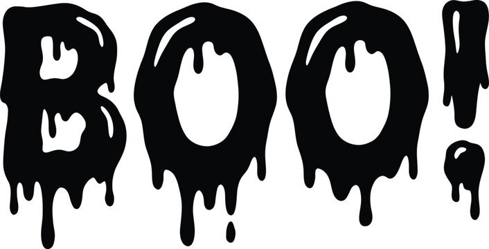 Black dripping boo text for halloween party design isolated on transparent background
