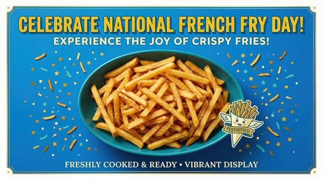 National french fry day celebration poster with crispy fries