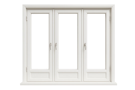 Modern white triple casement window isolated on transparent background