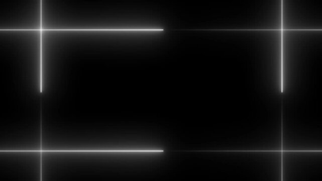 Neon line glowing square frame on black background. Rectangle frame background animation