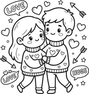 Cute cartoon characters coloring page for kids, vector outline illustration