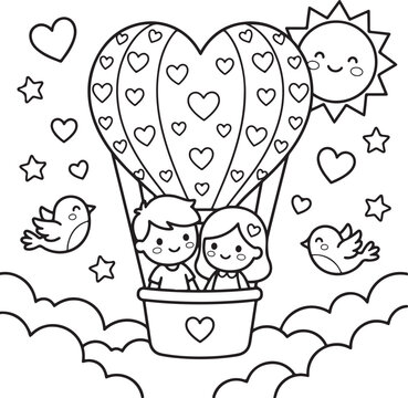 Cute cartoon characters coloring page for kids, vector outline illustration