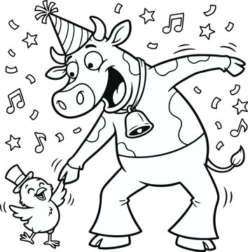 Cute cartoon characters coloring page for kids, vector outline illustration
